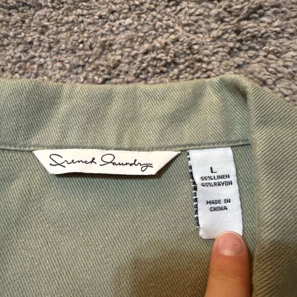 French Laundry L Linen Blazer Jacket Shacket Laganlook Green Lightweight Coastal - Picture 5 of 9